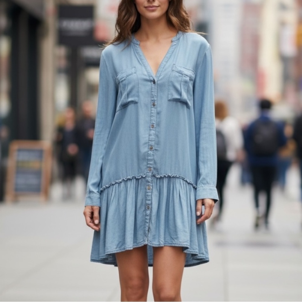 205 Collins Chambray Mini ShirtDress Blue SZ L